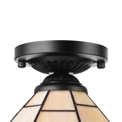 Geometric Pattern 6/8 Inch Mini Semi Flush Mount Ceiling Light  in Tiffany Stained Glass Style