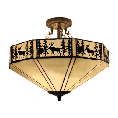 Lodge Style Stained Glass Ceiling Light Fixture Featuring