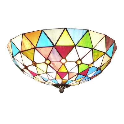 Multi-Colored Diamond Pattern Bowl Shade LED Flush Mount Ceiling Light with Jewels