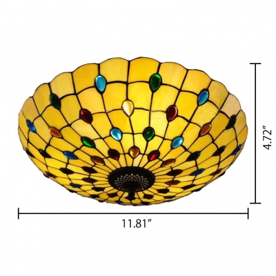 Tiffany-Style Round Glass Flush Mount Ceiling Fixture with Colorful Jewels Decorated