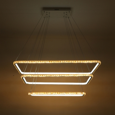 Ultra Thin 3 Tiered Rectangular LED Pendant Lighting Home Decorative Gold Crystal LED Chandelier for Girls Bedroom Living Room