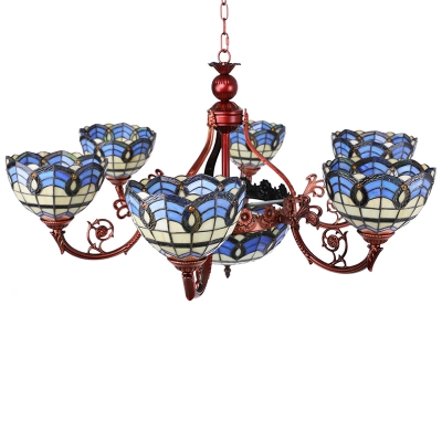 Vintage Classic Art Design Chandelier Light with Colorful Glass Shade