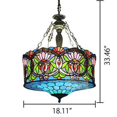 18-Inch Wide 3-Light Tiffany Ceiling Light with Splendid Baroque Pattern Glass Shade