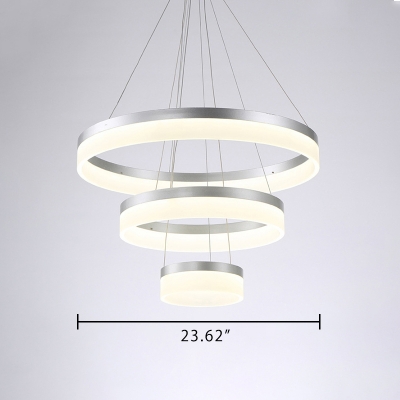 Brushed Silver Led Ambinet Warm White Light 1/2/3-Light Pendant 8/20/69W Round LED Chandelier with Adjustable Cord for Garage Kitchen Entryway