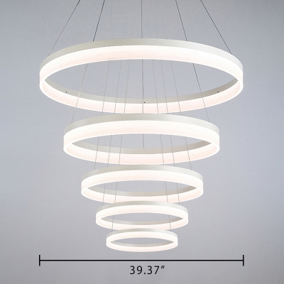 Contemporary Dining Room Kitchen Foyer Led Round Chandelier Ambinet Warm White Light 4 Ring/5 Ring Frosted Led Pendant Light in White