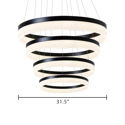 Cord Adjustable Led Ambinet Warm White Light 4-Light/5-Light Circular Ring Chandelier Multi Tier Frosted Shade Saturn Pendant Lighting in Black