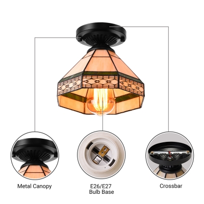 Geometric Pattern 6/8 Inch Mini Semi Flush Mount Ceiling Light  in Tiffany Stained Glass Style