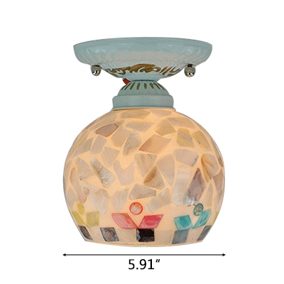Handmade Shell Globe Shade Tiffany Semi Flush Ceiling Light with White Finish Canopy for Foyer