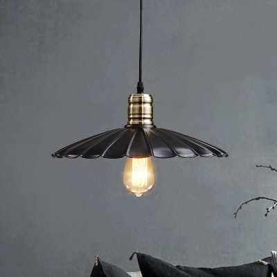 

Indoor Single Black Pendant Lamp /// Wide Scalloped Shade, HL486939