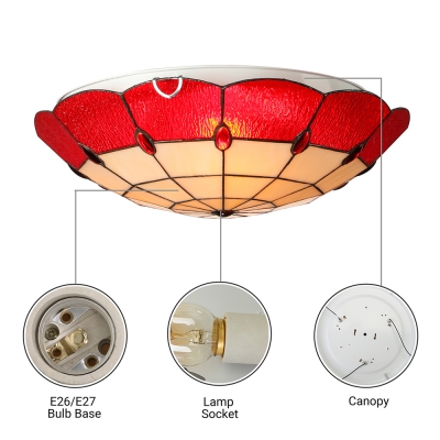 Lotus Shape Red Stained Glass Tiffany Flush Mount Ceiling Light 3 Sizes for Option