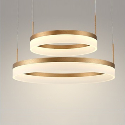 Modern Brass Tiered Frosted Shade LED Circular Ring Chandelier wIith Adjustable Height 5 Sizes for