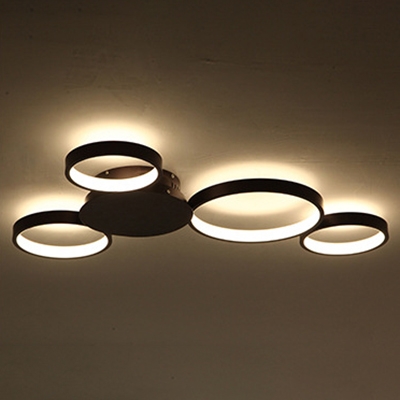 Modern Living Room Bedroom Lighting 4 Lights Circular Ring LED Ceiling Fixture in Brown 49W-75W LED Warm White Neutral 3 Sizes for Option