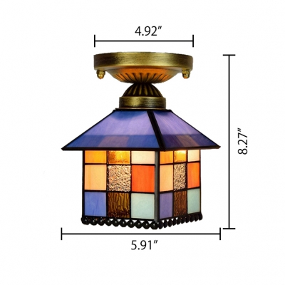 Multicolored Tiffany Flush Mount Ceiling Light in Lodge Style with Exquisite Glass Shade