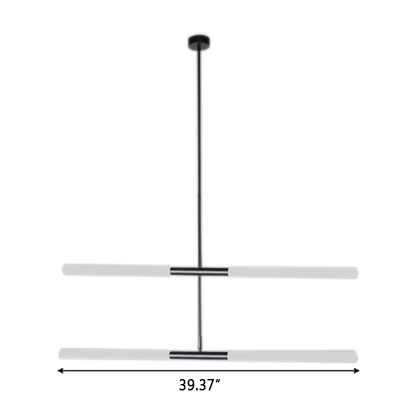 Rotative Tube LED Chandelier 1 Tier/2 Tier/3 Tier Linear Hanging Chandelier in Black LED Warm White
