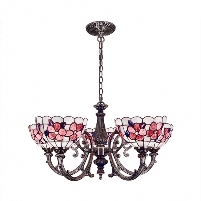 Shabby Chic Style 5-Light Floral Theme Tiffany Chandelier with Handmade Shell Lamp Shade