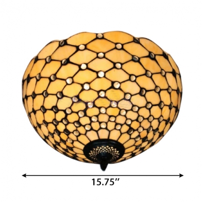 Tiffany Art Glass Bowl Shade Flush Mount Ceiling Light in Beige 11.81