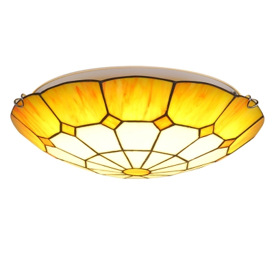 Tiffany Stained Glass Blue/Yellow Lotus Shape Ceiling Light Fixture 11.81