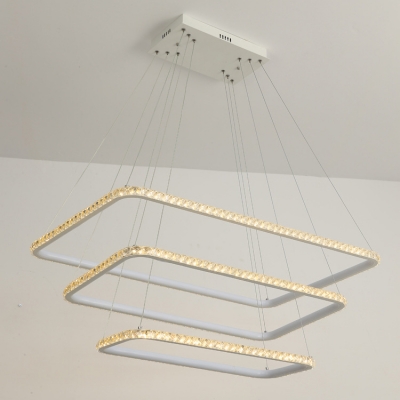 Ultra Thin 3 Tiered Rectangular LED Pendant Lighting Home Decorative Gold Crystal LED Chandelier for Girls Bedroom Living Room