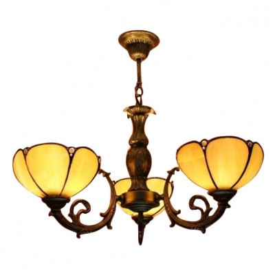 Yellow Stained Glass Flower Shade 3/6 Lights Chandelier for Living Room Hotel Lobby