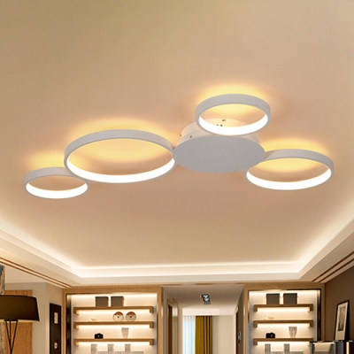 Contemporary Living Room Bedroom Lighting White Finish 4 Rings Led Ceiling Fixture 49w 75w Led Warm White Neutral 3 Sizes For Option Beautifulhalo Com