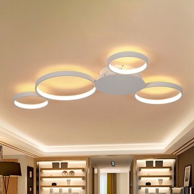 Contemporary Living Room Bedroom Lighting White Finish 4 Rings Led