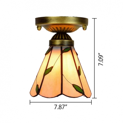 Down Lighting Leaf Theme Tiffany Warm Orange Glass Shape Semi Flush Mount Ceiling Fixture