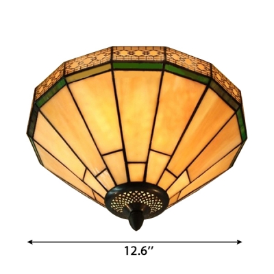 Green Diamond Pattern 12 Inch Flush Mount Ceiling Light in Tiffany Stained Glass Style
