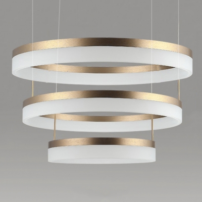 Modern Brass Tiered Frosted Shade LED Circular Ring Chandelier wIith Adjustable Height 5 Sizes for