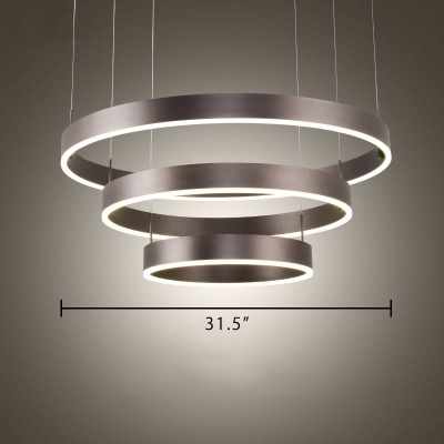 Modern Linear Chandelier Single Ring/Double Ring/Three Ring Circular LED Chandelier Brushed Aluminum 20/85/90W High Bright Santurn Pendant Lamp