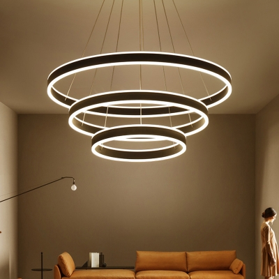 Modern Minimalist 1 Light-4 Light Suspension LED Pendant Matte Black Aluminum Circle Ring Multi Light LED Chandelier for Bathroom Dining Room Kitchen