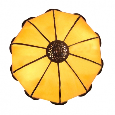 Tiffany Stained Glass Beige Flower Shade Flush Mount Ceiling Light with Green Leaf Pattern 11.02