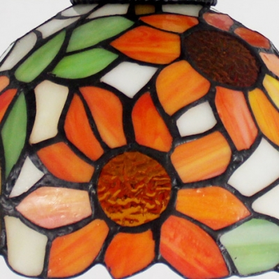 Tiffany Stained Glass Dome Shade Semi Flush Ceiling Light with Vintage Wheel Decor 15.35