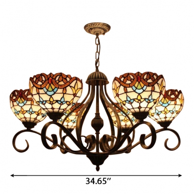 Tiffany Victorian Design 5/6 Lights Hanging Chandelier with Inverted Bowl Shades