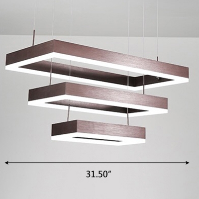 Brushed Aluminum Multi Tiered Frame LED Chandelier 18/45/81W  Rectangular Hanging Fixture in