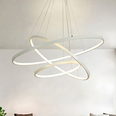 Contemporary Aluminum Halo Led Chandelier LED Warm White Light 1 Tier-5 Tier Multi Light Pendant Lighting in White for Foyer Hotel Dining Room