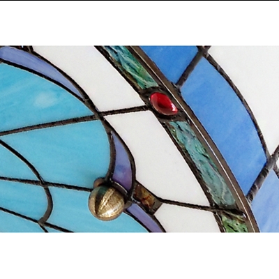 Mediterranean Style Blue Stained Glass Large Size Ceiling Light Featuring Lily Pattern
