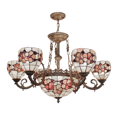 Treasure Flower Pattern Natural Shell Shabby Chic Chandelier with 6/8 Arms and Center Bowl