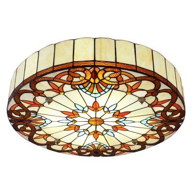 Victorian Style Tiffany Stained Glass Flush Mount Ceiling Light in Drum Shape 11.81