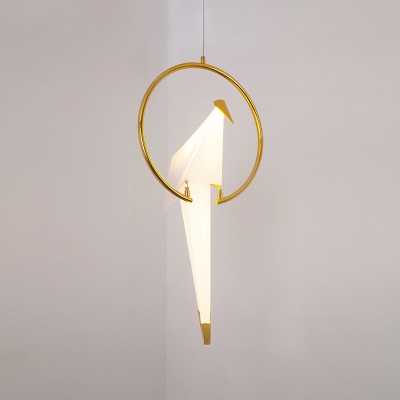 Adjustable Decorative Metal Lights Gold Paper Crane Hoops LED Chandelier for Bedroom Living Room