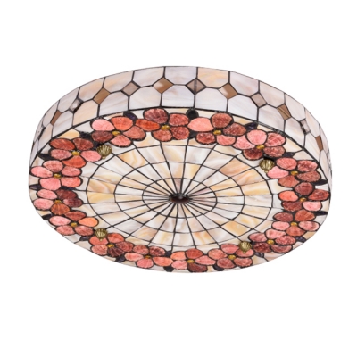 Circular Grid Natural Shell Tiffany Ceiling Light with Treasure Flower Pattern 20