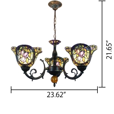 Classic Stained Glass Shade Wrought Iron Chandelier in Olde Bronze Finish 3 Designs for Option