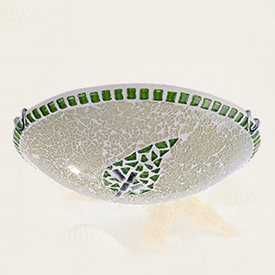 Green Leaf Mosaic Glass Design Tiffany Style Flushmount Ceiling Fixture 11.81
