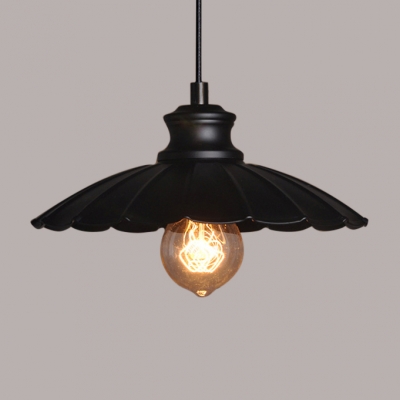 

Industrial Style Single Pendant Lamp // Wide Scalloped Shade in Black, HL486935