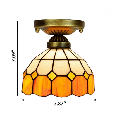 Mini 6/8-Inch Wide Flush Mount Light with Tiffany-Style Orange Stained Glass Shade, Down Lighting