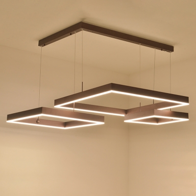 Modern Linear 2-Light/3-Light Square LED Chandelier Warm White Light Brushed Aluminum Lamp