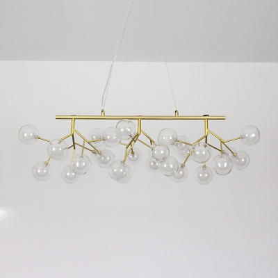 Multi Arm Branch LED Chandelier 39.37in/47.24in Long Gold Glass Bubbles LED Chandeliers for Dining Table Restaurant Hotel Office Decoration