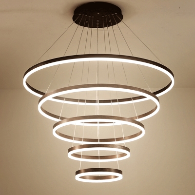 Multi Light Pendant Adjustable Height 4 Light/5 Light Diy Ring LED Pendant Light Aluminum Hoops Chandelier for Dining Room Kitchen Restaurant