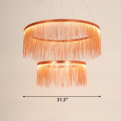 Rose Gold Fringe Pendant Light Post Modern Aluminum 1 Tier/2 Tier/3 Tier Designer Metal LED Chandelier for Stores Foyer Hotel Staircase