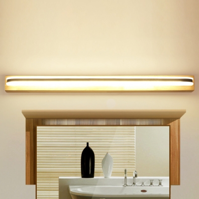 Stainless Steel Waterproof Modern Bathroom Lighting 9W-20W Acrylic Linear Vanity Light in Wood Base Ambient Warm White Light
