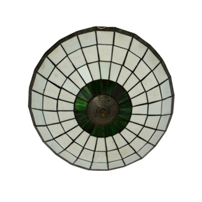 Tiffany Stained Glass Green&White Checkered Pattern Flushmount Ceiling Light, 3 Sizes